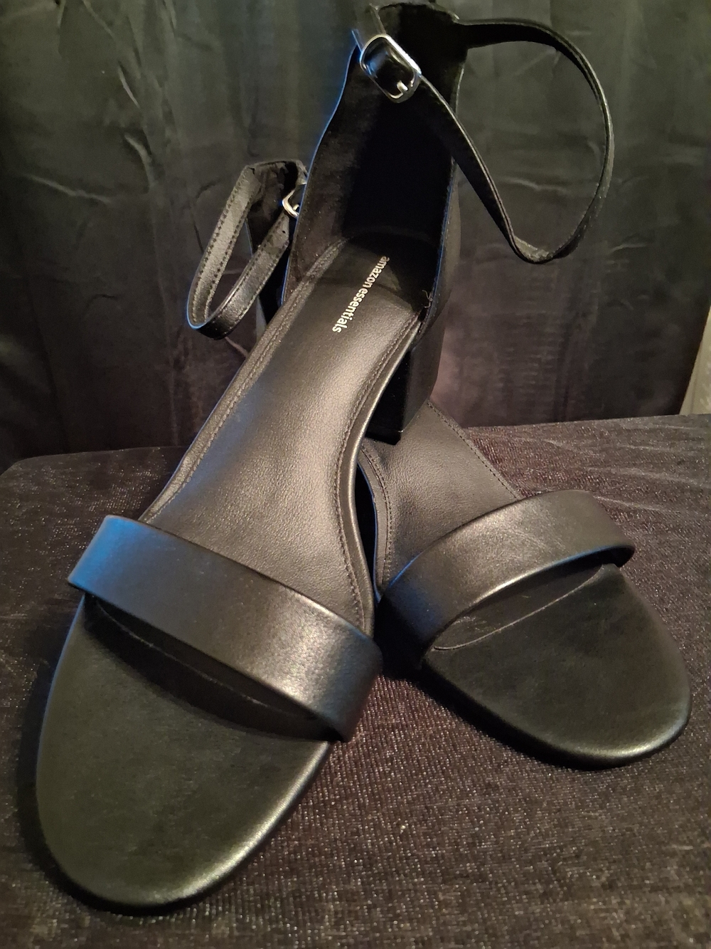 Black Ankle-Strap Block Heel Sandals – Size 12W